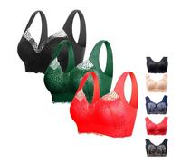 Windsky Shapechic UK Bra, Wireless Push Up Comfort Bra with Posture Support, Seamless Back Smoothing Bra for All Day Wear (UK, Alpha, 3XL, Regular, Regular, All Black + Red + Green)