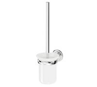Windsor 1930 Polished and White Ceramic Wall Mounted Toilet Brush and Holder | Chrome | Brass | 85mm x 334mm x 123mm