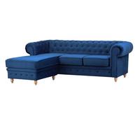 Windsor Chesterfield Style Blue French Velvet Fabric Corner Sofa (Left Hand Corner)