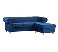 Windsor Chesterfield Style Blue French Velvet Fabric Corner Sofa (Right Hand Corner)