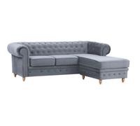 Windsor Chesterfield Style Grey French Velvet Fabric Corner Sofa (Right Hand Corner)
