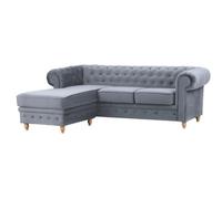 Windsor Chesterfield Style Slate French Velvet Fabric Corner Sofa (Left Hand Corner)