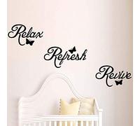 Windsor Designers Wall Sticker - Relax Refresh Revive with butterflies Wallart bedroom bathroom -MEDIUM -SIZE 90cm x 15cm -Black