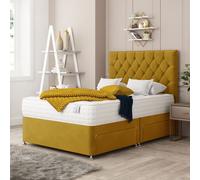 Windsor Divan Bed With 2 drawers, Mattress & 26" Headboard - Plush Velvet Bed Choices Mustard Super King
