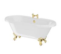 Windsor Double Ended Freestanding Roll Top Bath with Brushed Brass Claw Feet | White | Acrylic | 1695mm x 755mm