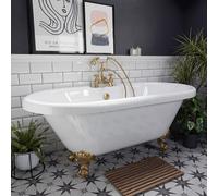 Windsor Double Ended Freestanding Roll Top Bath with Brushed Brass Claw Feet | White | Acrylic | 1795mm x 785mm