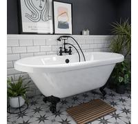 Windsor Double Ended Freestanding Roll Top Bath with Matt Black Claw Feet | White | Acrylic | 1795mm x 785mm