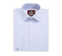 Windsor Fine Stripe Formal Mens Dress Shirts, Regular Fit, Stripe Pattern, Traditional Tailoring, Easy Care Fabric by Janeo British Apparel. (Sky Blue, 22.0 in, Double Cuff)