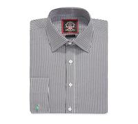 Windsor Fine Stripe Formal Mens Dress Shirts, Regular Fit, Stripe Pattern, Traditional Tailoring, Easy Care Fabric by Janeo British Apparel. (Grey, 22.0 in, Double Cuff)