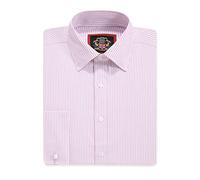 Windsor Fine Stripe Formal Mens Dress Shirts, Regular Fit, Stripe Pattern, Traditional Tailoring, Easy Care Fabric by Janeo British Apparel. (Pink, 19.0 in, Double Cuff)