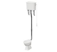 Windsor Traditional High and Low Level Toilet Pan with Cistern and High Level Flush Pipe Kit | White | Ceramic Pull Chain | 474mm x 1710mm x 495mm