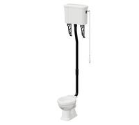 Windsor Traditional High and Low Level Toilet Pan with Cistern and Matt Black High Level Flush Pipe Kit | White | Ceramic Pull Chain | 474mm x 1710mm x 495mm
