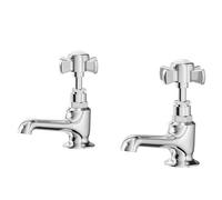 Windsor Traditional Polished Basin Taps Pair | Chrome | Brass | 40mm x 115mm x 117mm