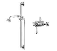 Windsor Traditional Polished Exposed Thermostatic Shower Valve with Slide Rail Kit | Chrome | Brass | 150mm x 668mm x 138mm