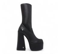 Windsorsmith Womens Black Mid-Calf Sock Platform Goth Heel Boots - Saviour - Black - UK 7 | EU 40 | US 9