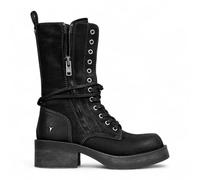Windsorsmith Womens Black Suede Combat Boots Mid-Calf Lace-Up Biker Shoes