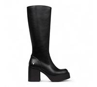 Windsorsmith Womens Niche Black Faux Leather Knee-High Platform Block Heel Boots