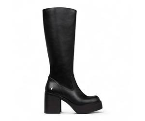 Windsorsmith Womens Niche Black Faux Leather Knee-High Platform Block Heel Boots