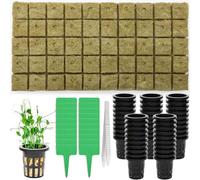 Windspeed 120Pcs Rockwool Planting Cubes Set 1 Inch, rock wool seed starter cubes Set for Rooting Starting Seeds Include 50P Rockwool Cubes 50P 1.5 In Hydroponics Basket 20 Plant Tags 1 Tweezers