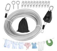 Windspeed 15M/50Ft Retractable Clothesline Outdoor Heavy Duty Travel Clothesline Retractable Clothes Line for Outside Travel Camping Clothes Line, Galvanized Steel Material, with 10 Clips, Storage Bag