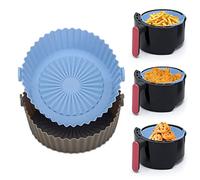 Windspeed 2 Pack Air Fryer Silicone Pot, 6.3 Inch Air Fryer Reusable Liners Round Air Fryer Reusable Bowl Replacement of Parchment Paper Liner for Baking Roasting Microwave Frying (bule and gray)