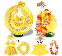 Windspeed 2 Set Hawaiian Porch Goose Yard Goose Outfits Clothes Outfits for Female Male, with Straw Hat, Sunglasses, Swimming Ring, Wreath