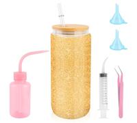 Windspeed 6Pcs Glass Snow Globe Tumbler 16oz Snow Globe Tumbler Glitter DIY Cups Kit Includes 1P 16oz Glass Double Wall Cups, Plastic Squeeze Bottle, Funnel, Tweezers, Syringe and Plug