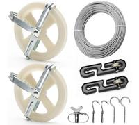 Windspeed Outdoor Clothesline Kit, Clothes Line Pulley Kit Include 46 Meter Clothes Line/Clothesline Tightener/ 2 Pulley/Separator Spreader/Plastic Spreader/Metal Mini Winch/ 4 Hooks