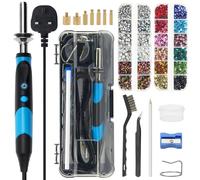 Windspeed Upgrade Hotfix Rhinestone Applicator Tool, Rapid-Heating Hot Fix Setter for Bedazzler Kit Hotfix Applicator for Crafts, 15 Color Rhinestones/ 7 Tips/Tweezers/Pencil/Brush (Blue)
