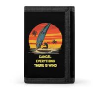 Windsurfing Cancel Everything There is Wind Men's Trifold Wallet Minimalist Slim Wallets with Card Holder Keychain