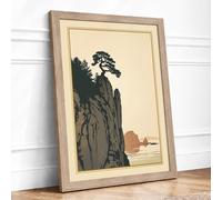 Windswept Pine at Cliff's Edge Japandi Framed Wall Art Print A1 (84.1×59.4cm) Oak, Wall Decor for Living Room, Bedroom, Office & Home, Ready to Hang, Art Gift