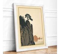 Windswept Pine at Cliff's Edge Japandi Framed Wall Art Print A3 (42×29.7cm) White, Wall Decor for Living Room, Bedroom, Office & Home, Ready to Hang, Art Gift
