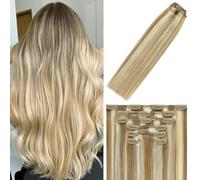 WindTouch Clip in Hair Extensions Human Hair Balayage Mixed Bleach Blonde 15Inch 70g Highlights for Blonde Remy Hair 7PCS #18P613 Gift for Women