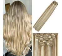 WindTouch Clip In Hair Extensions Human Hair Mixed Bleach Blonde 18Inch 75g Hair Extensions for Women Remy Blonde Extensions Clip in #18p613 7PCS