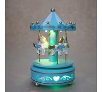 Windup 4-Horse Rotating Carousel Classical Music Box Merry-go-round with Colorful Change LED Luminous Light Melody Artware Birthday Christmas Festival Musical Present