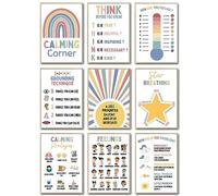 WINDVALE Calming Corner Posters for Kids - Feelings & Emotions Charts for Classroom and Teachers, Calm Down Corner Resources for Preschool, SEN or Therapy Decor - Set of 9