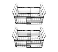 WindWilder 2-Pack Freezer Storage Basket 49-63cm Adjustable Length - Refrigerator Organizer Stand 33 lbs Capacity (Black)