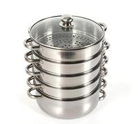 WindWilder 5-Tier Stainless Steel Steamer Cooker Pot Set 26cm / 28cm /30cm Cook Food Steamer Pan With Glass Lid Kitchen Cookware (30CM)