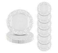 WindWilder Charger Plates 33cm - Pack of 24 - Beautifully Embossed Finish Reusable Round Dinner Table Plates for Family Kitchen, Christmas, Party Celebrations, Restaurant Decoration (Silver)