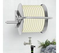 WindWilder Hose Reel Stand 27.5x20x43cm, 50m Capacity Garden Hose Holder Wall Mounted for Outdoor Irrigation, Silver