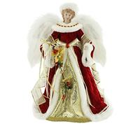 Windy Hill Collection 14" Inch Standing Red Floral Angel Christmas Tree Topper or Table Top 416570