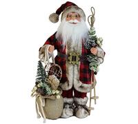 Windy Hill Collection 16" Inch Standing Buffalo Plaid with Burlap Toy Sack Santa Claus Christmas Figurine Figure Decoration 168280