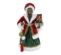 Windy Hill Collection 40 cm (16 in) Red & Green Traditional Elegance Under a Bonnet Mrs. Claus Ethnic Black Mrs. Santa Claus Standing Figurine 163069