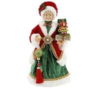 Windy Hill Collection 40 cm (16 in) Red & Green Traditional Elegance Under a Bonnet Mrs. Santa Claus Standing Figurine 162026