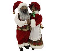 Windy Hill Collection Dancing Mr & Mrs Ethnic African American Santa Claus Red, Green, Gold Plaid 16" Inch Standing Figurine Figure Decoration 160050