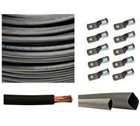 WindyNation WNI 1/0 AWG 1/0 Gauge 10 Feet Black Battery Welding Pure Copper Ultra Flexible Cable + 5pcs of 5/16" & 5pcs 3/8" Copper Cable Lug Terminal Connectors + 3 Feet Heat Shrink Tubing