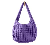 windysun Womens Lightweight Quilted Padding Shoulder Bag Soft Puffer Tote Bag Big Capacity Puffy Tote Bag Carryall Gym Bag, Purple, L
