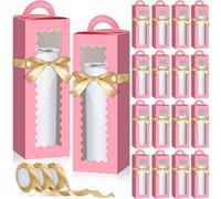 Windyun 100 Pcs Tumbler Gift Boxes Bulk with 3 Ribbons, Window Handle for 12oz 16oz 20oz 30oz Clear Wine Glass Jar Gift Box Christmas Packaging Present Wrapping Shipping 11 x 3.4 x 3.4''(Pink)