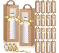 Windyun 100 Pcs Tumbler Gift Boxes Bulk with Ribbons, Window Handle for 12oz 16oz 20oz 30oz Clear Wine Glass Jar Gift Box Christmas Packaging Present Wrapping Shipping 11 x 3.4 x 3.4'' (Brown)