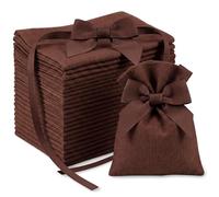 Windyun 30 Pack Burlap Wedding Favor Bags with Brown Pre-tied Bow 6 x 4 Inch Reusable Drawstring Gift Pouches Rustic Boho Small Treat Bags for Wedding Bridal Baby Shower Party Candy Soap Jewelry